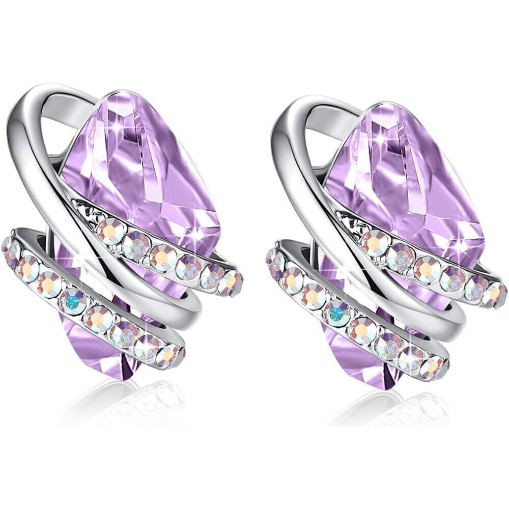 Women's Light Purple Leafael Wish Charm Birthstone Crystal Earrings Jewellery